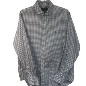 Polo Ralph Lauren Classic Fit Plaid Button Down Shirt Blue Brown Large